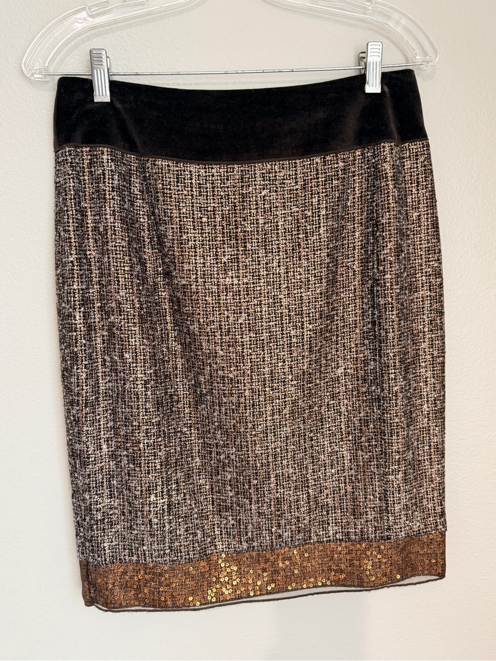 Magaschoni Metallic Tweed 2-Pc Skirt Suit Size 8 Gold Copper Sequin Trim - Picture 15 of 17